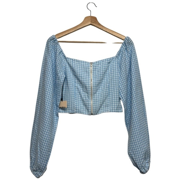 NWT REVOLVE SUPERDOWN Remi Puff Sleeve Top Light Blue Gingham S - Picture 7 of 9